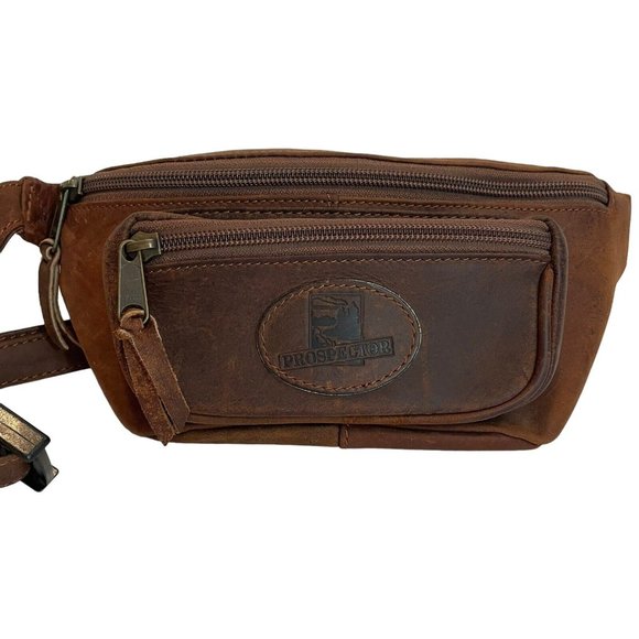 Prospector Other - Prospector Genuine Leather Belt Bag Fanny Pack Brown Adjustable Zip Pockets EUC